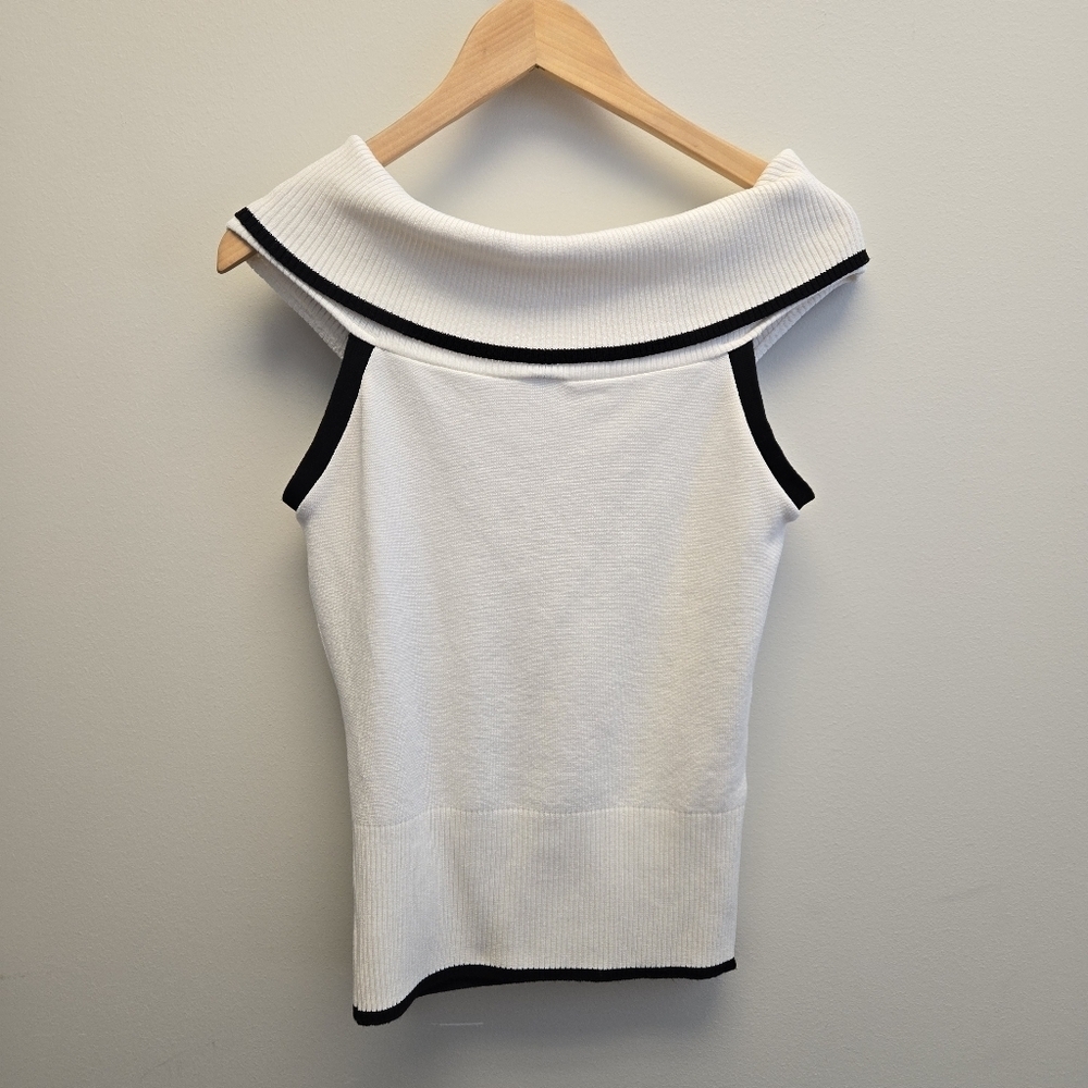 Heart Soul Medium Vintage Y2K Knit Off Shoulder Sweater White Black - Picture 5 of 8